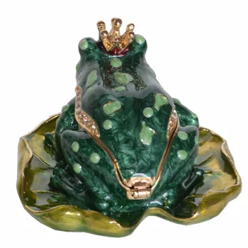 Kovové Zliatiny, Pozlátené Šperky Box Žaba Grovel na Lotus Leaf Ozdoby, bytové Doplnky Vianočný Darček