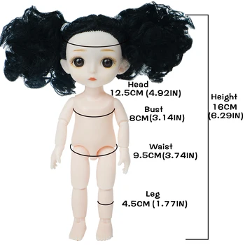 Móda 16 cm Bábiku 13 Hnuteľný Spájané Mini Čierne Vlasy Nahé Telo S Obuv make-up DIY Šaty Pre Dievčatká Hračka