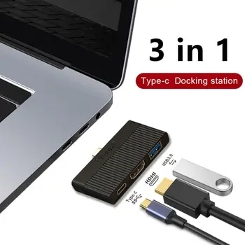 3 v 1 Typ-C, HDMI + USB 3.0 + PD Typ c Hub Prenosného počítača pre Dokovaciu Stanicu pre Macbook Xiao Huawei, Samsung USB-c Telefón Card Reader