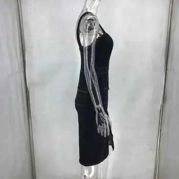 MSXU 2020 Lete Ženy, Módne Šaty Popruh Denim Taška Hip Strednej dĺžky Tlačidlo Štíhle Ženy Denim Sukne