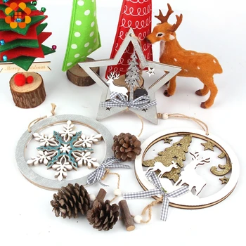 1PC DIY Tvorivé Vianočné Drevené Snowflake Jeleň Pinecone Prívesky, Ozdoby Visí Darčekov, Vianočný Stromček, Ozdoby, Dekorácie