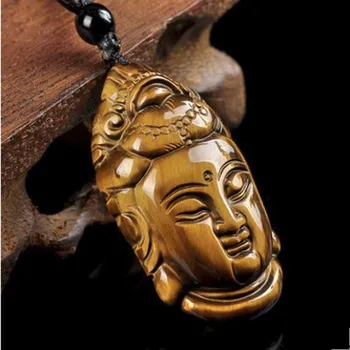 Žltá Tigrie Oko kameň Prívesok Handcarved Guanyin Hlavu Prívesok Pre Šťastie, Buddha Prívesok Muž Amulet Zdarma Lano