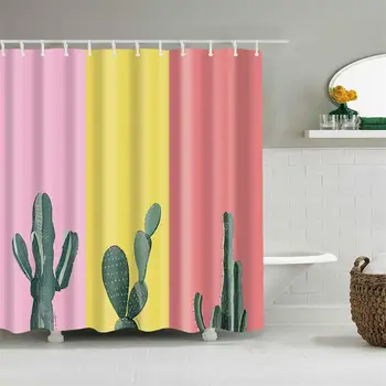 Tropické Živej Kaktus 3D Tlač Sprchový Záves Multi-veľkosť Polyester Textílie Vaňa Opony Kúpeľňa Decor Vodotesný S 12 Háčiky