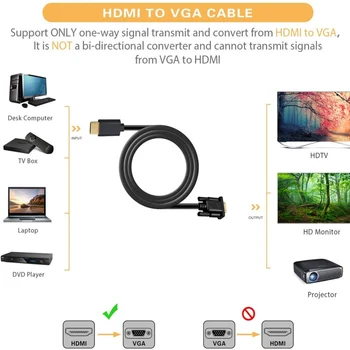 HDMI / VGA 6 Stôp Kábel (Samec Samec) pre Počítač Desktop,Notebook,Monitor, Projektor, HDTV, Raspberry Pi, Roku, Xbox