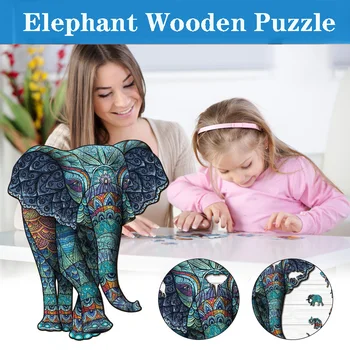 Hádanky Slon Tribal Drevené Puzzle Jedinečný Tvar Kusov Zvierat pre deti a Dospelých Puzzle Vianočné Darčeky pre Deti Skladačka