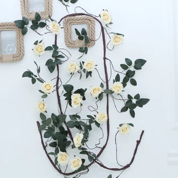 300 cm Dlhý Reťazec Red Rose Umelý Kvet Viniča pre Svadobné party Pozadí Nástenné Závesné Dekorácie Falošné Kvety Ratan