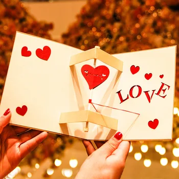 3D Láska, Romantika Pop-Up Karty na Výročie, valentín pre Manželka, Manžel Ju s Obálok