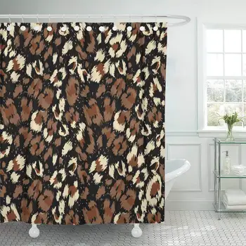 Textílie Sprchový Záves s Háčikmi Hnedé Zviera Leopard Farebné Abstraktné Afrika Čierna Srsť Imitácie Prírodného Charakteru