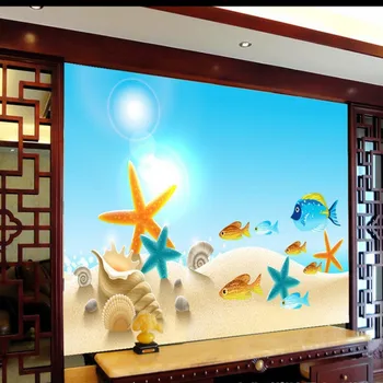 Foto tapety Stereo Moderné módne pláži hviezdice shell 3D TV joj nástennú maľbu vlastné lobby tapety
