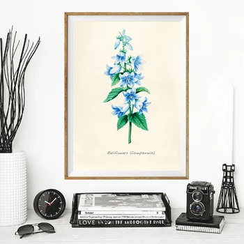 Vintage Blue Flower Obrázky Steny V Obývacej Izbe Art Decor Zvierat Č Rám Plagát Olejomaľba Dekorácie