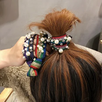 1pc Tvorivé Crystal Pearl Prúžok Semiš hlavový most Vintage Kríž Uzol Elastické Vlasy Kapely, Mäkké Pevné Dievčatá Hairband Vlasy Accessorie