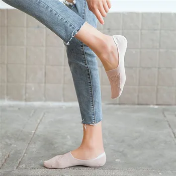 5 Párov Bavlna Ženy Ponožky Pevné Snowflake Softable Zábavné Ponožky Ženy Lete Pevné Hlboké Ústa Zabrániť Náklonu Strata Črievičku Ponožky