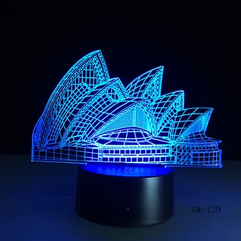 Móda Nočné Svetlo Romantický Sydney Opera House USB Touch 7 Zmena Farby Lampa luminaria 3D LED Kancelárske Party Dekor Svetlo 129