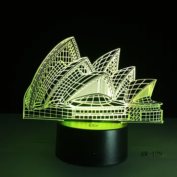 Móda Nočné Svetlo Romantický Sydney Opera House USB Touch 7 Zmena Farby Lampa luminaria 3D LED Kancelárske Party Dekor Svetlo 129