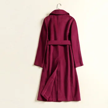 Vlna Spája ženy zimné oblečenie plus velvet Cashmere vlnené sako žena dlhé voľné pás Nastaviteľný Pás vlnené kabát FY021