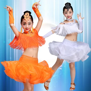 Nové Dievčatá latinské Tanečné Šaty Výkon Oblečenie Profesionálne Strapec Sála latinskej Šaty Fáze Tanečné oblečenie Pre Deti