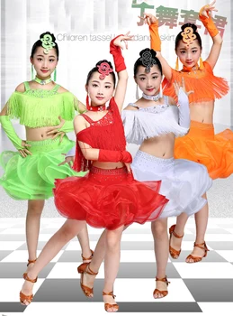Nové Dievčatá latinské Tanečné Šaty Výkon Oblečenie Profesionálne Strapec Sála latinskej Šaty Fáze Tanečné oblečenie Pre Deti