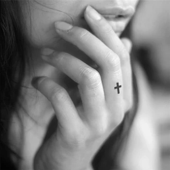 Nepremokavé Dočasné Tetovanie Nálepky Malý Kríž Tetovanie Na Prst Vody Prenos Flash Tetovanie Falošné Tetovanie Pre Dievča Ženy Muži