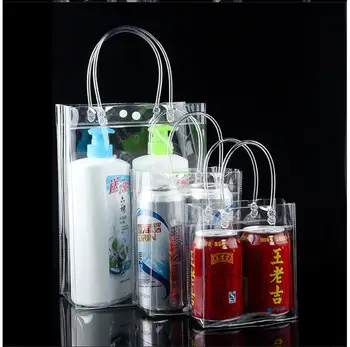 200pcs/lot 10 Veľkosť Transparentné mäkké PVC darček tote balenie vrecia s rukou slučky, priehľadný Plastový kabelka, kozmetická taška