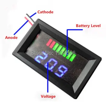 LED Indikátor Kapacity Batérie Tester Voltmeter DC 12V Lead-Acid Modrý Displej Meter