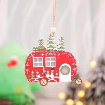 4 KS Maľované Vianočné Strom Prívesok Vianočné Drevené Dekoračné LED Zavesenie Dekorácií pre Dovolenku Xmas Party Domáce Dekorácie