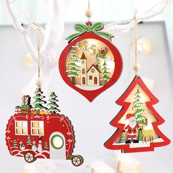 4 KS Maľované Vianočné Strom Prívesok Vianočné Drevené Dekoračné LED Zavesenie Dekorácií pre Dovolenku Xmas Party Domáce Dekorácie