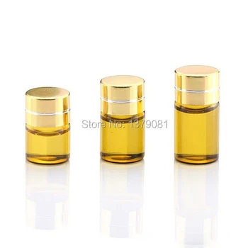1 ML,2ML,3ML Amber Mini Sklenené Fľaše,1CC,2CC,3CC Hnedé Vzorky Ampulka Esenciálny Olej Fľaše So zlatým Skrutkovacím uzáverom doprava Zadarmo