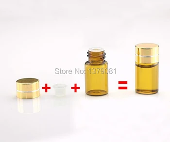 1 ML,2ML,3ML Amber Mini Sklenené Fľaše,1CC,2CC,3CC Hnedé Vzorky Ampulka Esenciálny Olej Fľaše So zlatým Skrutkovacím uzáverom doprava Zadarmo