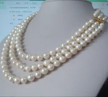 Triple pramene 9-10 mm Skutočné Austrálsky south sea white pearl náhrdelník 18-22