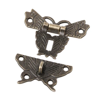 Retro Vintage Motýľ Západku Hasp Drevené Šperky Box Prípade Zámok Hrudníka Pad Lock