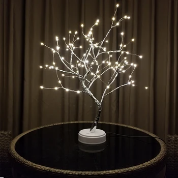 Oheň Strom Svetlo Medený drôt Stolové Lampy, Nočné svetlo 108 LED USB pre Domáce Vnútorné Spálňa Svadobné Party Bar Vianočné Dekorácie