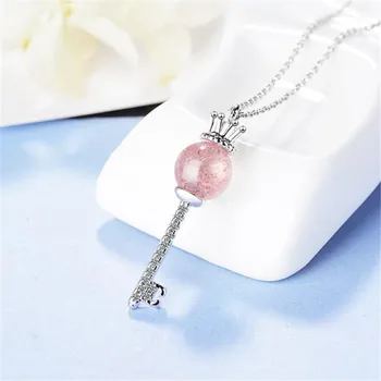 Nový Romantický Koruny Módne Šperky 925 Sterling Silver Populárny Ružový Broskyňa Tlačidlo Jahoda Crystal Prívesok Náhrdelníky N396
