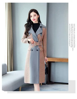 Vlnené kabát žena Jeseň Zima Luxusné oblečenie pre ženy, Nový kabát Dlhý rukáv spájať stožiare, vlnené kabáty Kórea štíhle dlhé kabáty tide