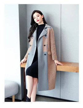 Vlnené kabát žena Jeseň Zima Luxusné oblečenie pre ženy, Nový kabát Dlhý rukáv spájať stožiare, vlnené kabáty Kórea štíhle dlhé kabáty tide