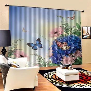 Prírodné Scenérie, Kvet a Motýľ, Sprchové Závesy pre Obývacia izba, Spálňa Zatmenie Okno Závesy 2 Panel S Háčikmi
