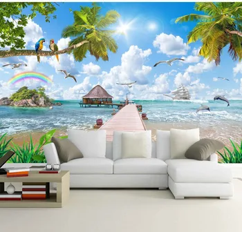 Bacaz Kokosové palmy Morské Scenérie Prírody, Tapety, Maľby na Obývacia Izba Gauč Pozadí Abstraktných 3d Lanscape nástenná maľba 3d Stenu papier
