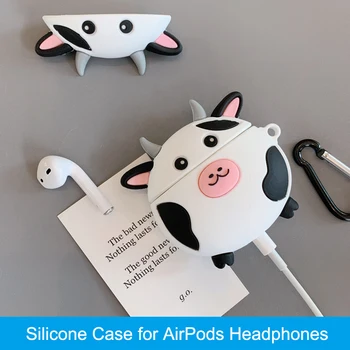 Roztomilý 3D Krava Silikónový Ochranný obal pre Apple Airpods Plnenie Prípade @M23
