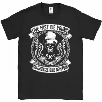Bývať Rýchlo Zomrieť Mladý Motocyklový Klub Fang Lebky Top Hat Mens T-Shirt