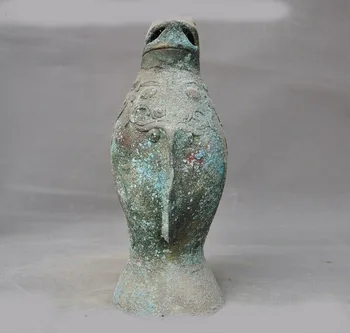 Svadobné dekorácie Dynastie Shang Bronzové Výrobky zviera vzor ryby socha Wineware Zun Fľaša Hrniec Jar