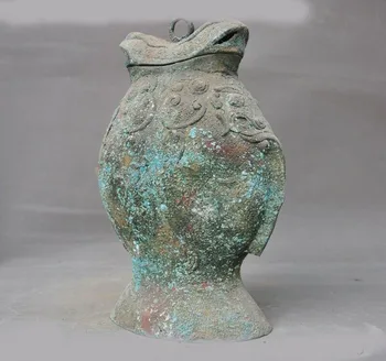 Svadobné dekorácie Dynastie Shang Bronzové Výrobky zviera vzor ryby socha Wineware Zun Fľaša Hrniec Jar