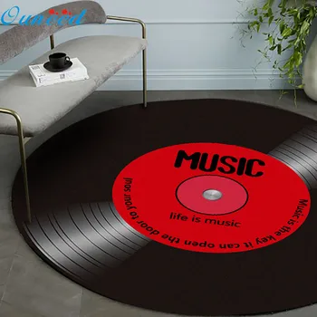 Ouneed Retro móda a osobnosti hudby vinyl kolo non-slip obývacia izba, spálňa stolice rohože tapis salle de bain 80 cm 2020