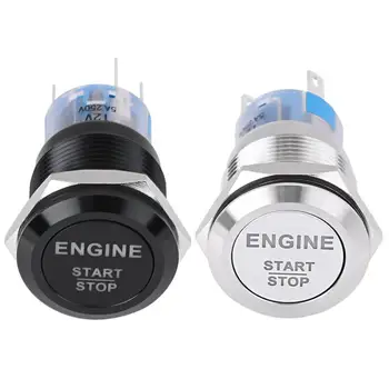 Automatické Zapaľovanie Prepínač 19 mm 12V Biele LED, Silver /Black Auto Motor Start Stop Tlačidlo Prepnúť