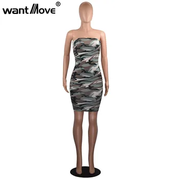 Wantmove 2018 letné módy nové veľké veľkosť dámske šaty bez rukávov uzáver sexy kamufláž bodycon dovolenku mini šaty WM402