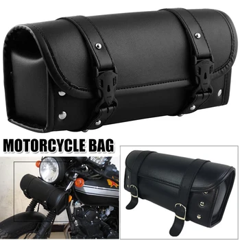 Univerzálne Kožené Motocykel Tool Bag Vidlica Riadidlá Saddlebags Roll Barel Puzdro Black NJ88