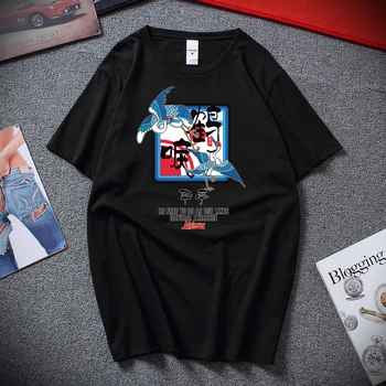 2019 Camisetas Hombre Japonsko retro štýle Red-korunovaný žeriavy Hip hop tričko Krátky Rukáv Bavlna T-shirt Harajuku Streetwear Topy