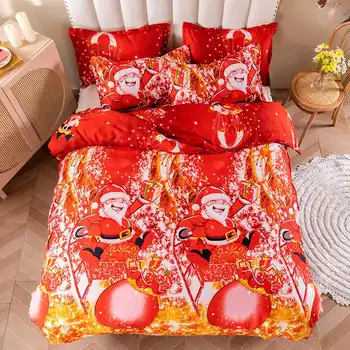 3KS King Size Vianočné posteľná bielizeň Set Detský Festival Darček Obliečky Kryt Nastaví Twin Dvojité Kráľovná Santa Claus Červená Deka Covers2 pillowc