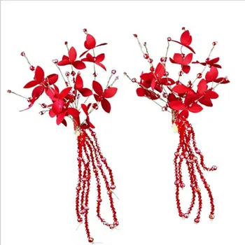 2KS Nové Horúce Módne Vintage Červený Kvet Hairgrips Vlasy Klip pre Ženy Príslušenstvo Čelenka na Vlasy Hlavu Dekorácie, Svadobné Šperky