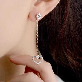 Nový kórejský Módne Jednoduché 925 Sterling Silver Šperky v tvare Srdca Dlhý Strapec Láska Crystal Darčeková Visieť Náušnice SE380