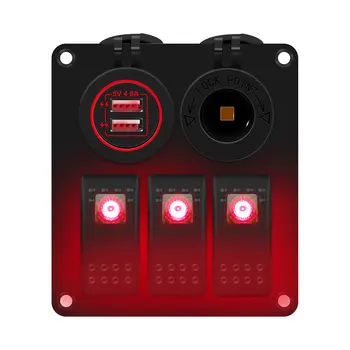 3-Miestne Modrá Zelená Červená Light Switch Panel Multi-funkčný Panel Auto Nabíjačka Power Socket Univerzálny Upravený Panel