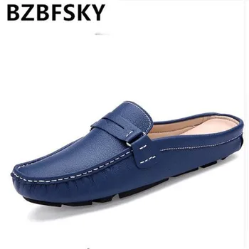 BZBFSKY2021new lete pánske členkové topánky, Baotou lenivý British cowhide sandále, hrach pol drag, pánske kožené papuče priedušná